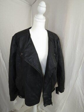 Plus Size Black Faux Leather Moto Jacket 1X - Signature Studio Biker Style Zip
